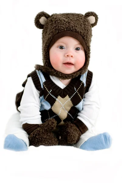 stock image The boy in a suit of a bear