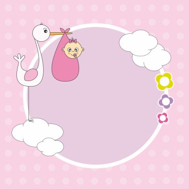 Stork with a baby girl clipart