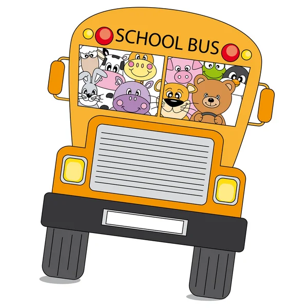 Багато тварин в автобусі до школи — стоковий вектор