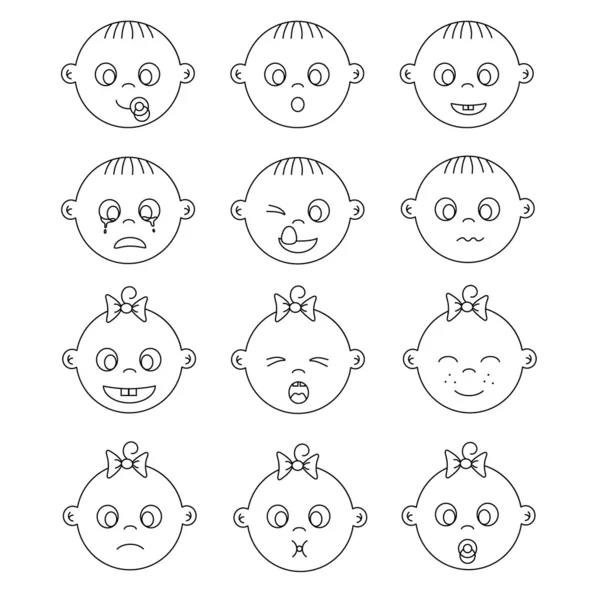 Expresiones de cara bebé — Vector de stock