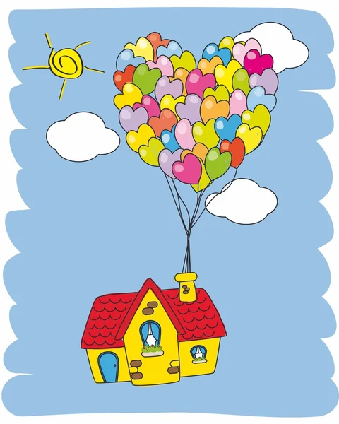Haus fliegt mit Ballons — Stockvektor