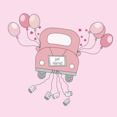 Just married on car driving to their honeymoon clipart