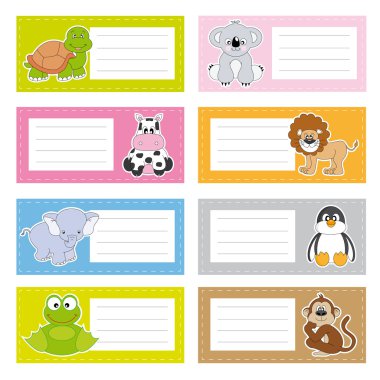 Back to school stickers with cute animals clipart