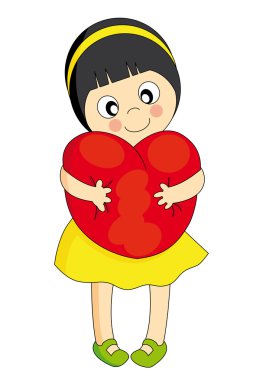 Girl hugging a heart clipart