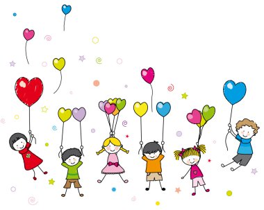 Children playing with balloons clipart