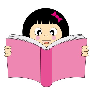 Happy girl reading a book clipart