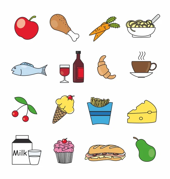 Iconos de comida y bebida en color — Archivo Imágenes Vectoriales