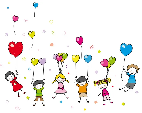Çocuklar balonlarla oynuyor — Stok Vektör