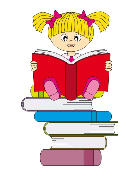 快乐女孩读一本书 — 图库矢量图片