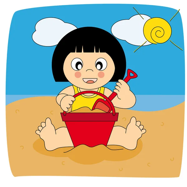 Girl playing with sand — Stock Vector