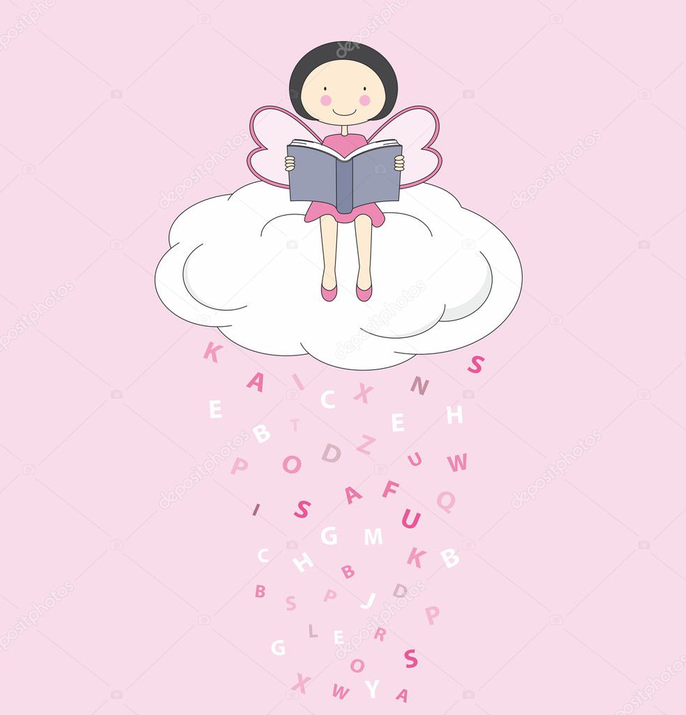 Fairy on a cloud reading