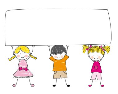 Happy kids standing by white blanks clipart