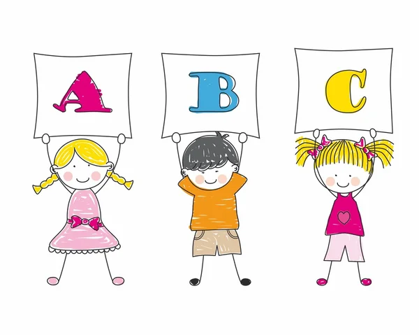 Ilustração de crianças Posando com alfabeto — Vetor de Stock