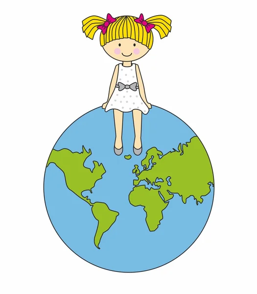 Fille assise sur un globe — Image vectorielle