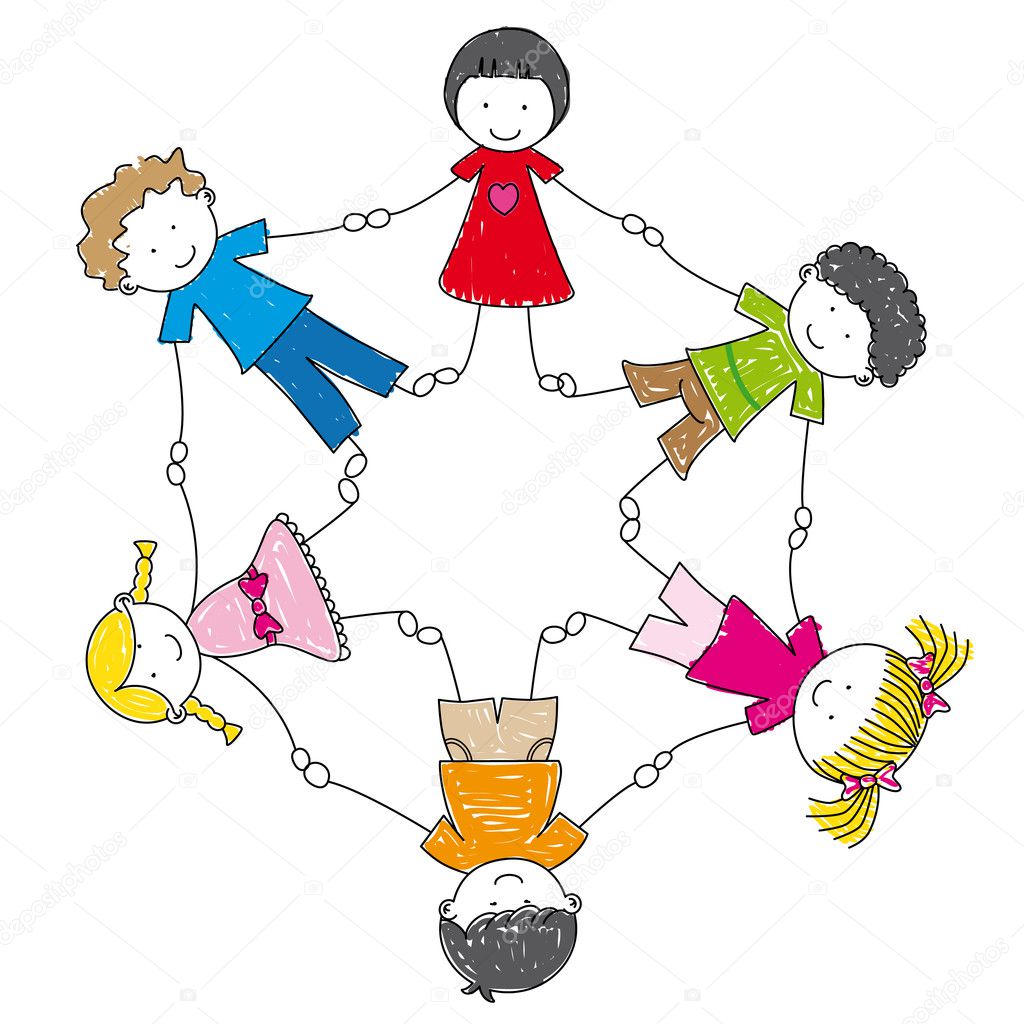 Illustration of a group of friends holding hands
