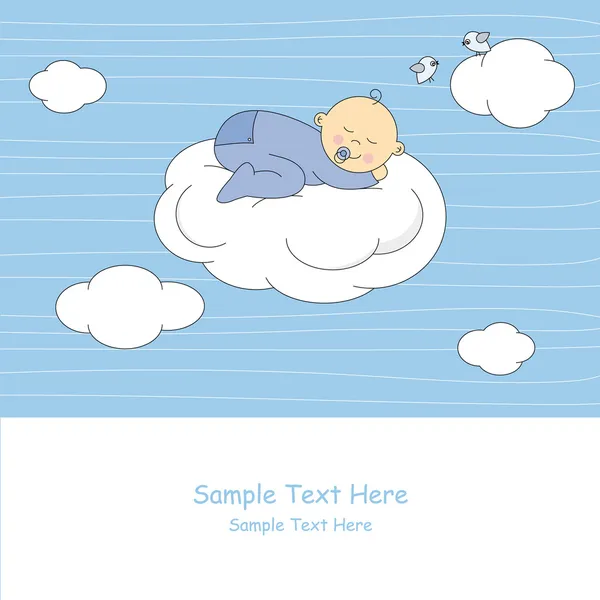 Baby boy sleeping on the cloud — Stock Vector