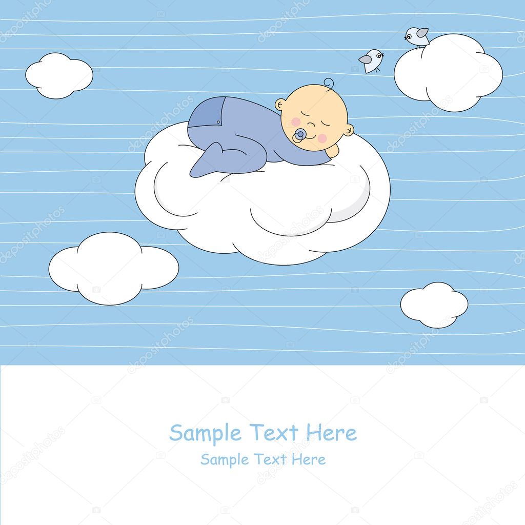 Baby boy sleeping on the cloud