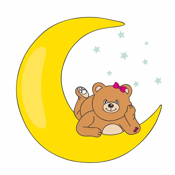 Urso deitado na lua — Vetor de Stock