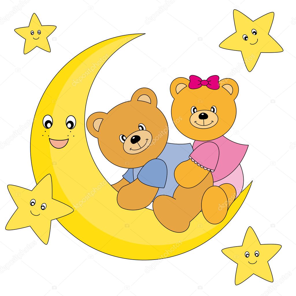 Two bears sitting on the moon