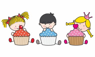 Children with cakes clipart