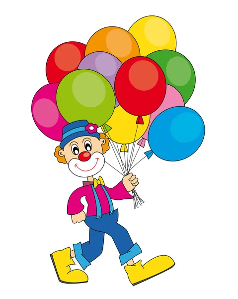 Clown drôle avec beaucoup de ballons — Image vectorielle