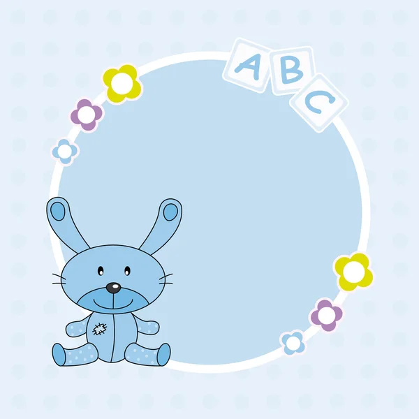 Annonce de l'arrivée du bébé garçon. Cadre lapin bleu — Image vectorielle