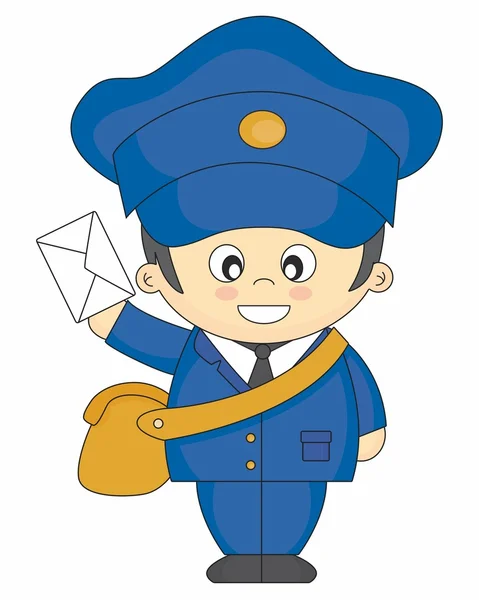 Portador de correo con bolsa y carta — Vector de stock