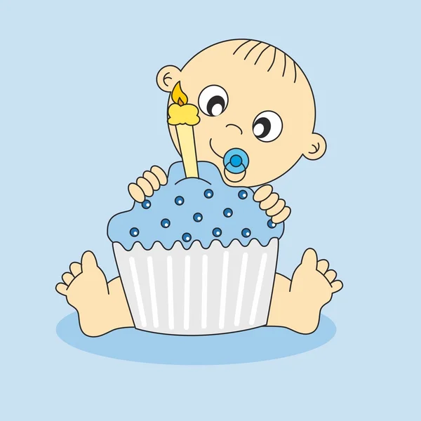 Niño con un pastel de cumpleaños — Archivo Imágenes Vectoriales