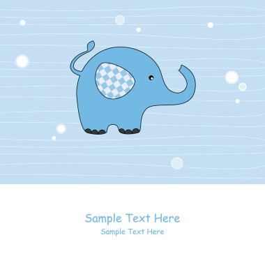 Baby boy arrival announcement card. Elephant blue clipart