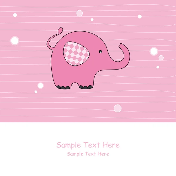 Cartão de anúncio de chegada da menina. Elefante rosa —  Vetores de Stock