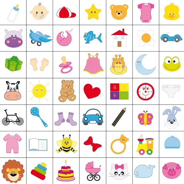 Iconos de bebé en color — Vector de stock