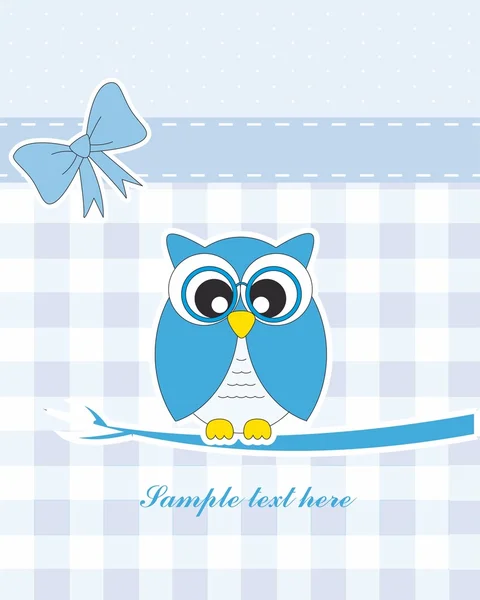 Vector cute owl card. Baby boy arrival announcement card — Stock Vector