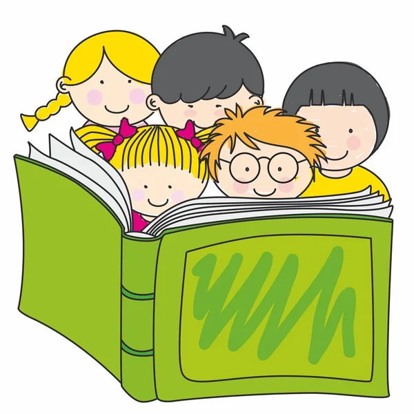 Niños leyendo un libro — Vector de stock