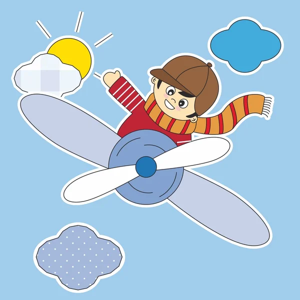 Child Flying in an airplane — Stock Vector