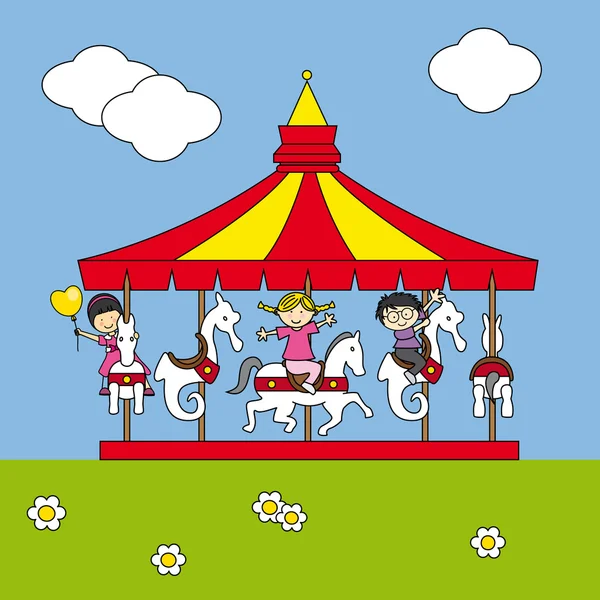 Barn som leker på karusellen — Stock vektor