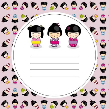 Kokeshi dolls card clipart