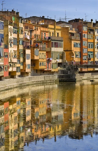 Stock image Girona houses reflected in the river. Catalonia. Spain