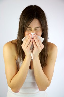 Very sick girl sneezing clipart