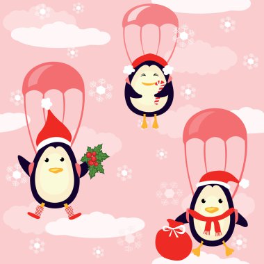 Christmas's penguins fly in the sky clipart