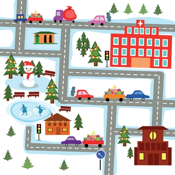 在新的一年之前的冬季城市 — 图库矢量图片