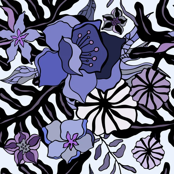 Tropische Blumen Hintergrund. nahtloses Muster — Stockvektor