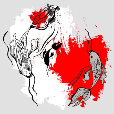 Koi fishes. Japanese style. Vectorized brush painting clipart