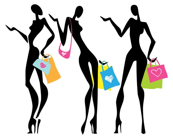 Illustratie een winkelen vrouwen met zakken — Stockvector