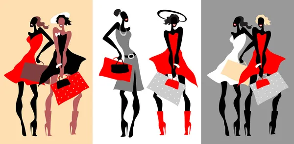 stock vector Beautiful Retro Fashion women set.