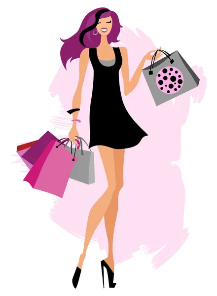 Mujer con bolsas de compras — Vector de stock