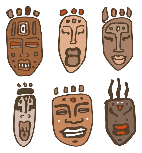 Afrikanische Masken gesetzt. Vektorillustration — Stockvektor