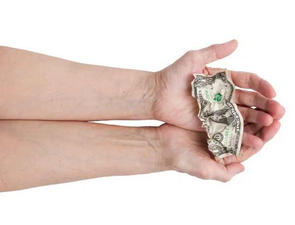 Bolletta del dollaro nelle sue mani — Foto Stock