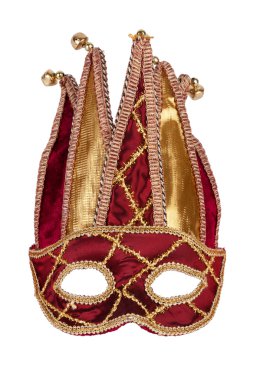 Decorative red gold carnival mask with bells clipart