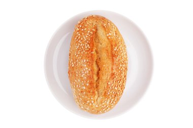 French bun with sesame seeds on a porcelain dish clipart