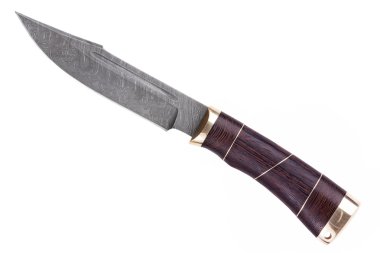 Knife made of Damascus steel with a wooden handle clipart